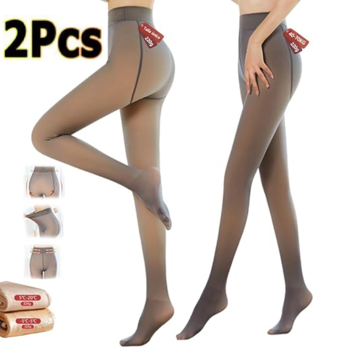 Pantimedias Termicas Afelpadas para Mujer Set de 2 PCS, Mallas Térmicas Afelpadas Translúcidas Efecto Transparente 220g.