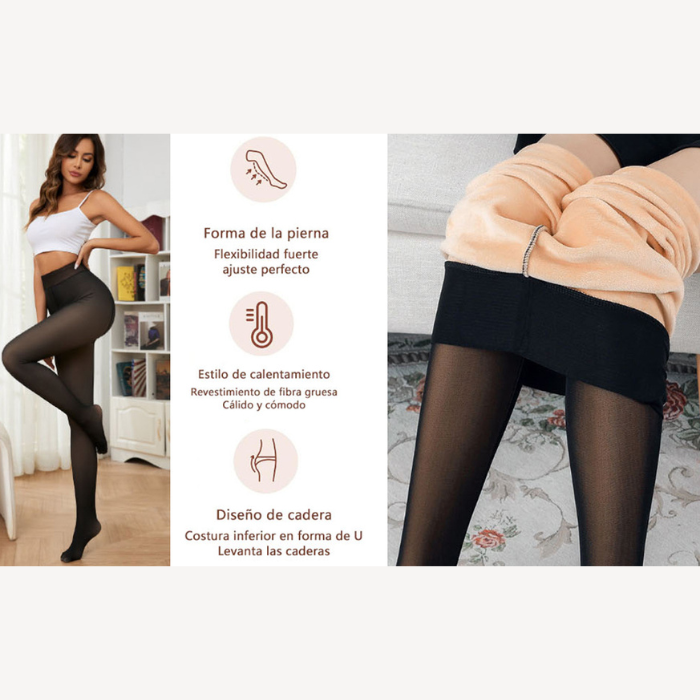 Pantimedias Termicas Afelpadas para Mujer Set de 2 PCS, Mallas Térmicas Afelpadas Translúcidas Efecto Transparente 220g.