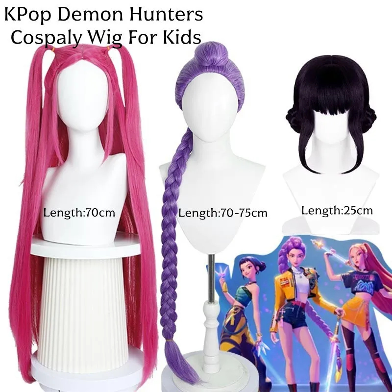 Peluca Sintetica para Niña Cosplay Kpop Mira Rumi Zoey Demon Hunters, Accesorios para Disfraz, Halloween, Cumpleaños
