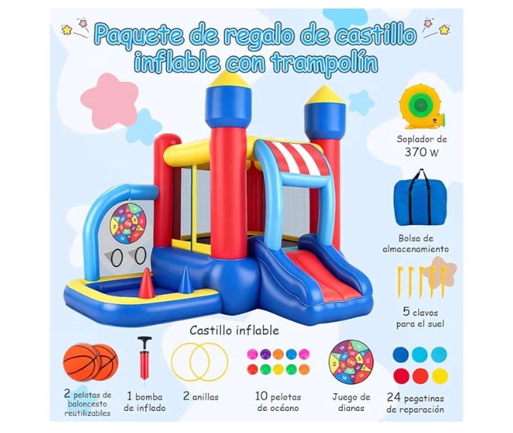 Brincolín inflable diversión sin límites con sopladora y accesorios