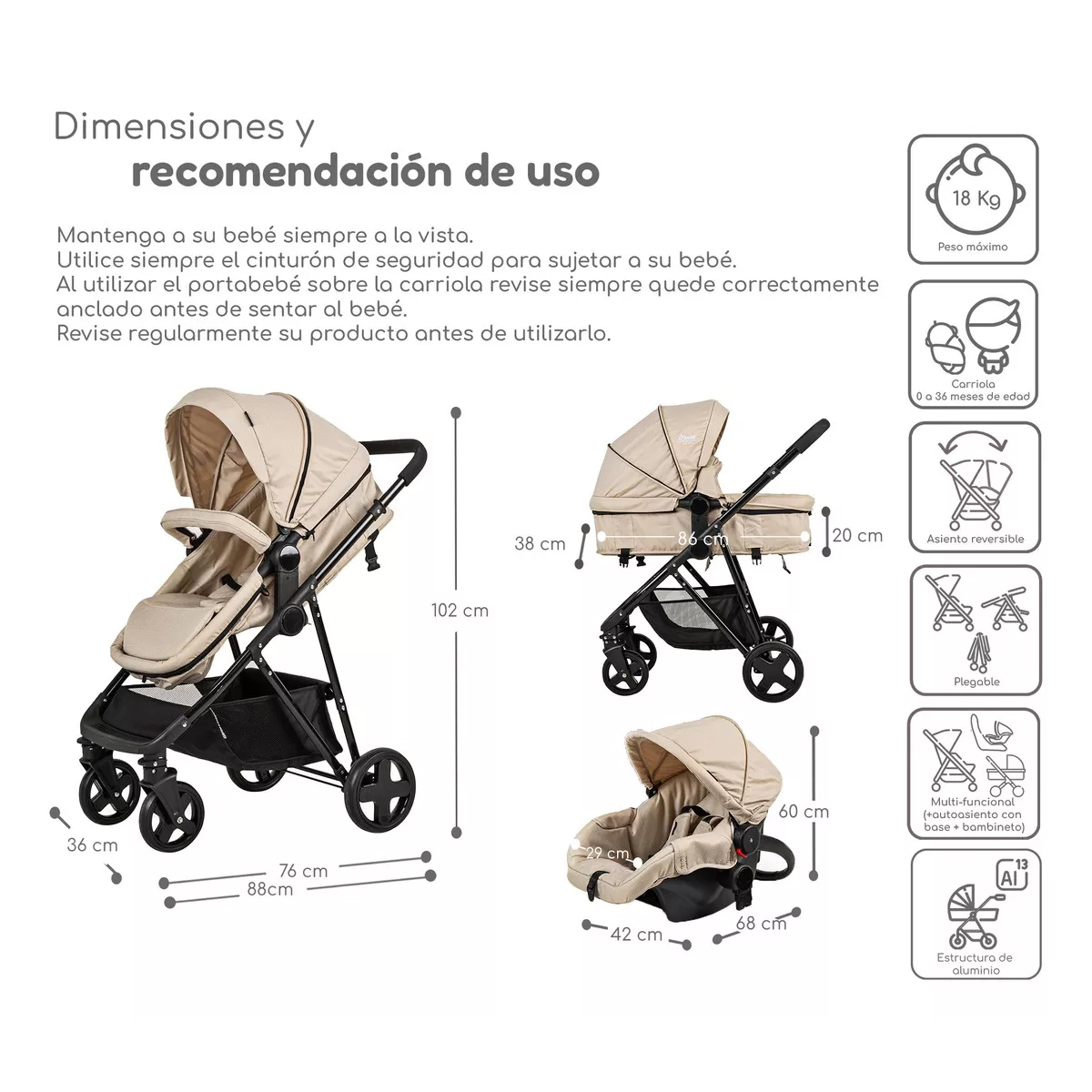 Carriola D Bebe Sistema De Viaje Travel System Prince Con Autoasiento Arena