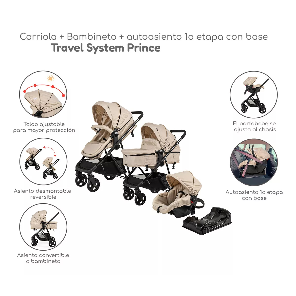 Carriola D Bebe Sistema De Viaje Travel System Prince Con Autoasiento Arena