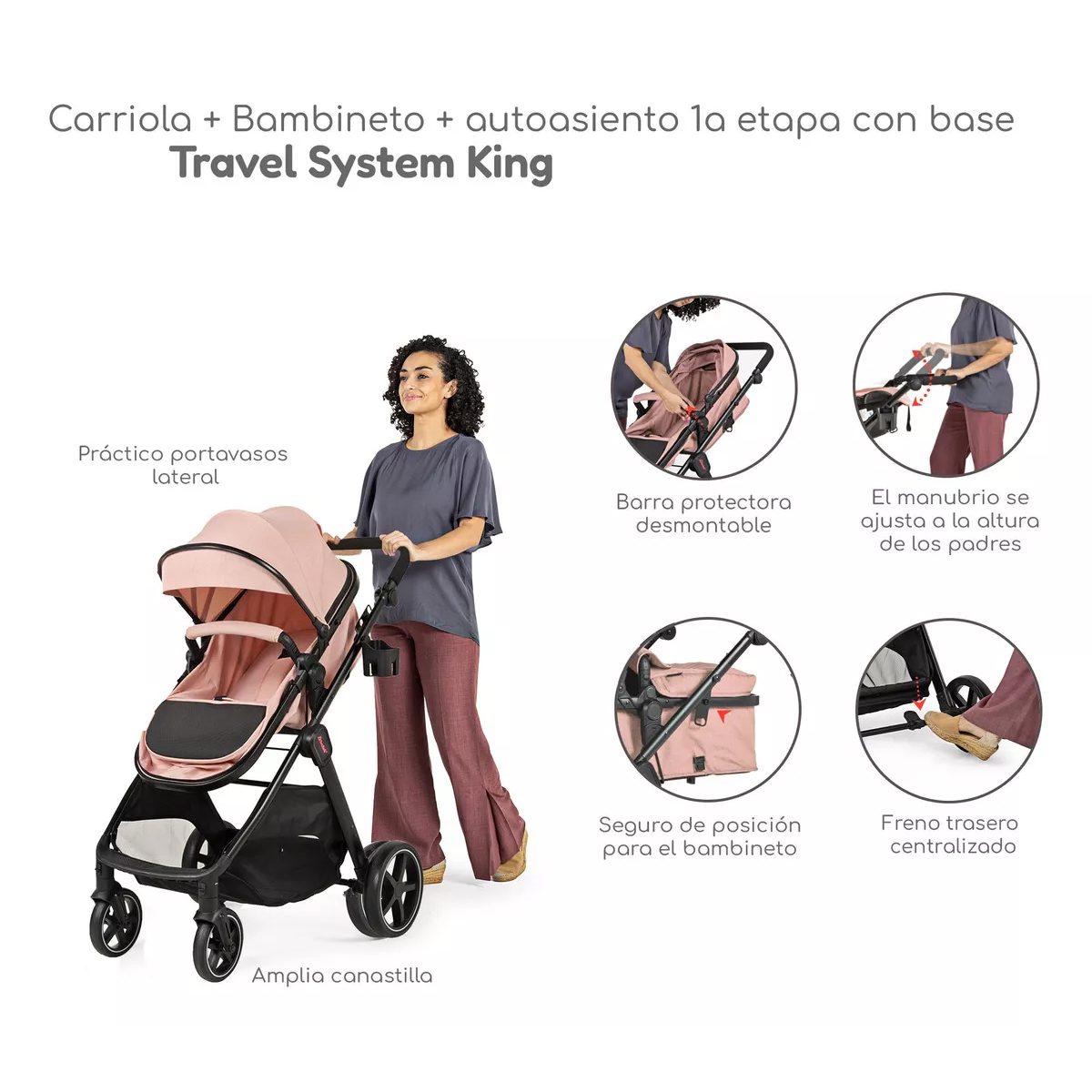 Carriola D Bebe Sistema De Viaje Travel System King Con Autoasiento 1a Etapa Rosa