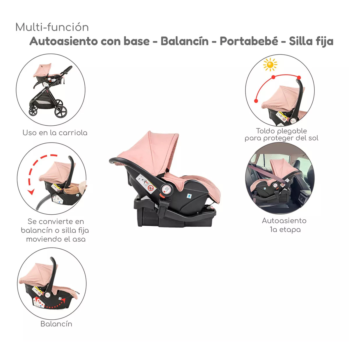 Carriola D Bebe Sistema De Viaje Travel System King Con Autoasiento 1a Etapa Rosa