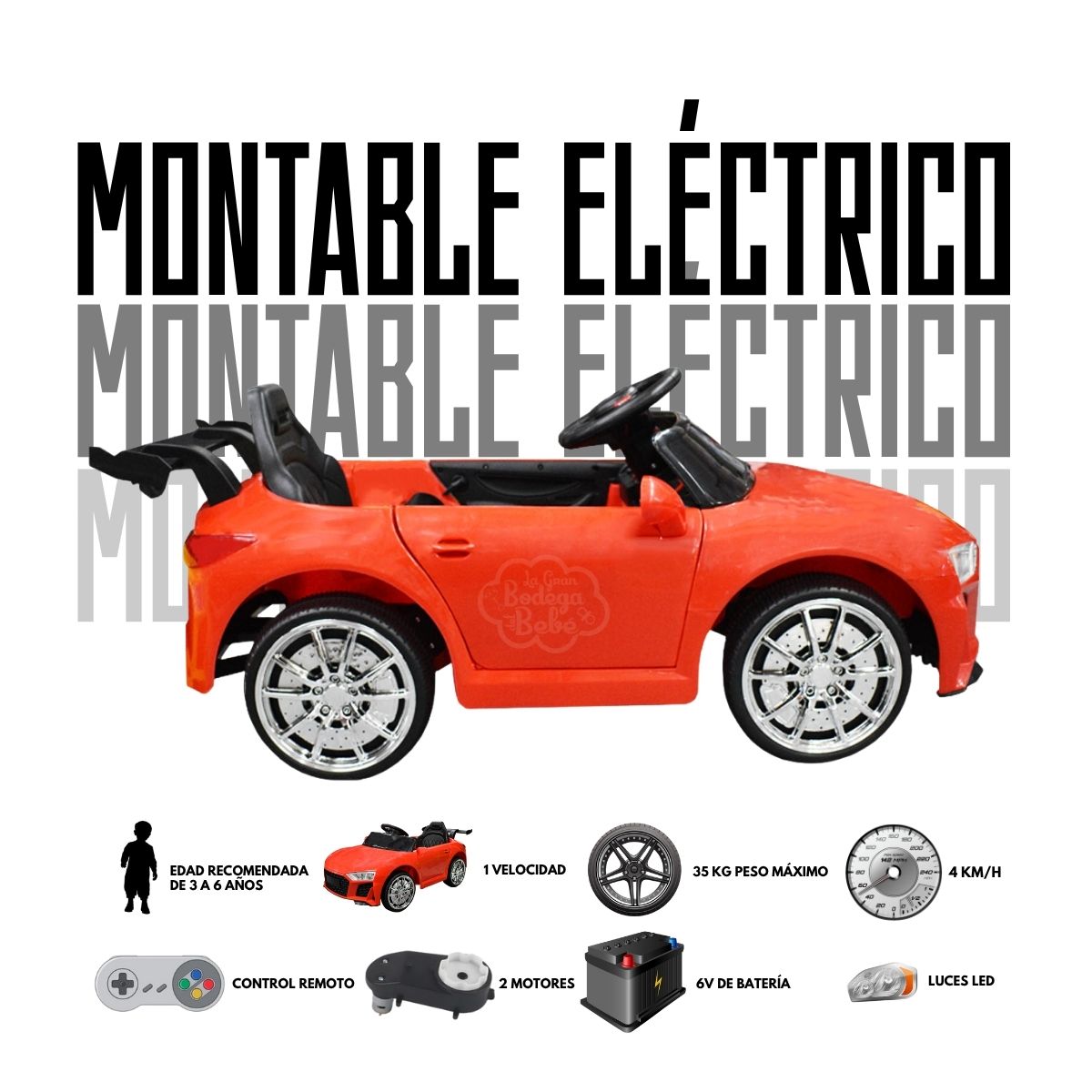 Carro Montable Electrico 6V Tipo Audi 915 Rojo