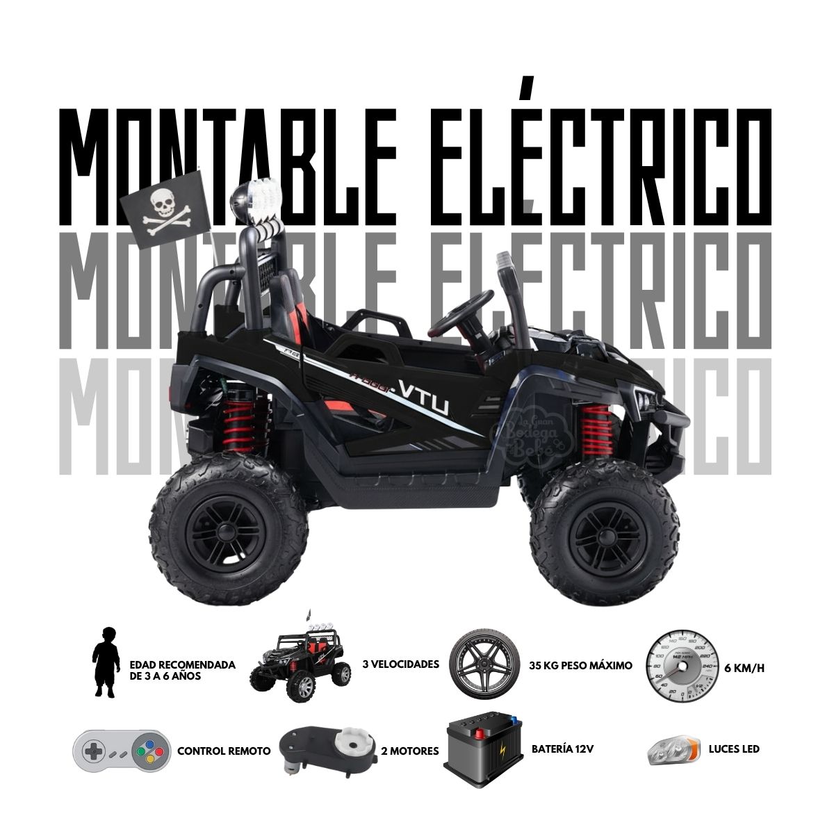 Carro Razor Montable Electrico Para Niños Razer RZR Negro XGZ