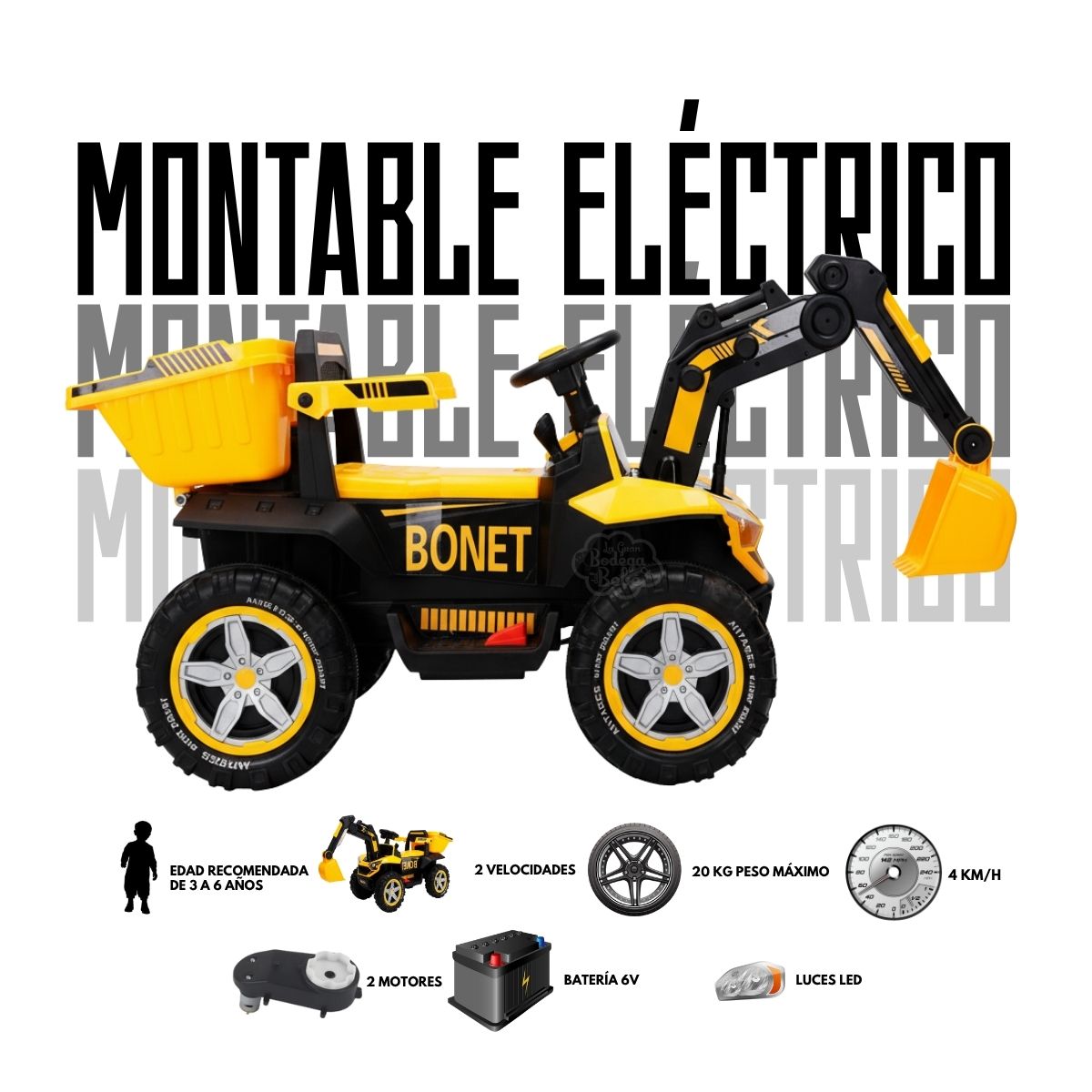 Montable Electrico Excavadora YW-1888 C-Lee Amarillo