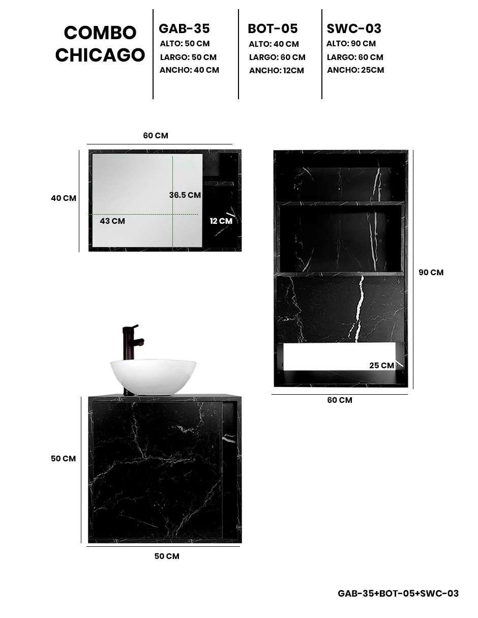 Combo Gabinete De Baño CHICAGO Sobre WC Y Con Botiquín.
