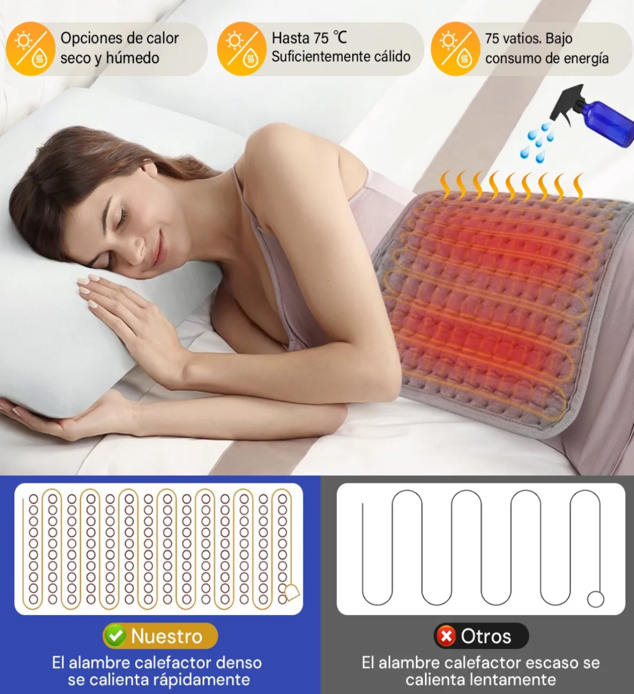 Almohadilla Térmica Cojín Eléctrico 10 Niveles 120*30cm Gris