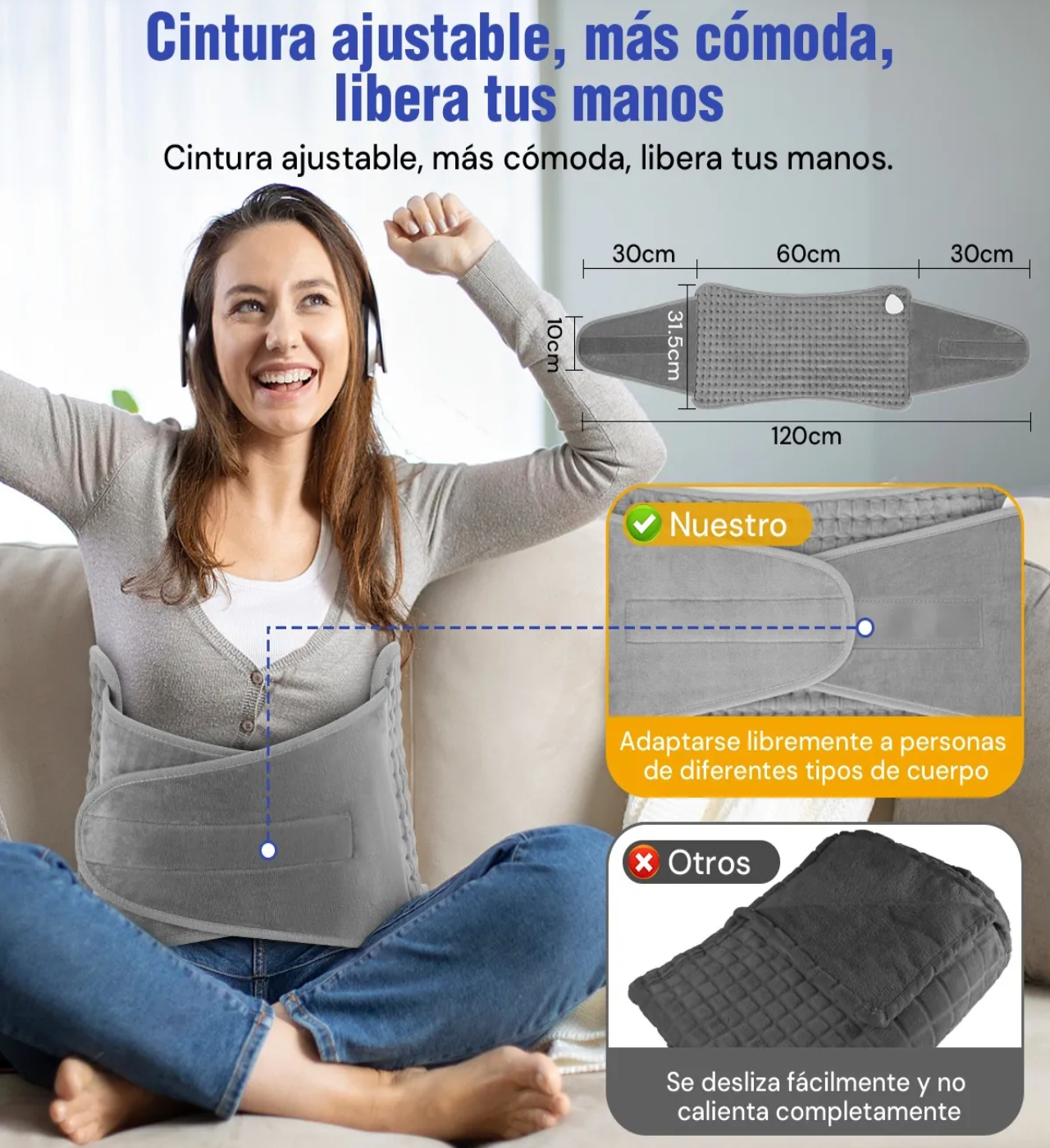 Almohadilla Térmica Cojín Eléctrico 10 Niveles 120*30cm Gris