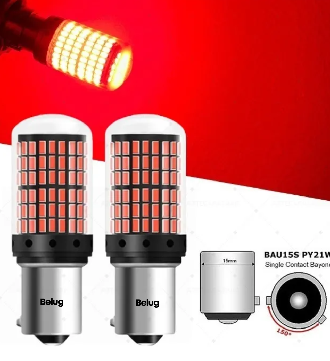 "2 Focos Led 1156 Bau15s Direccionales Py21w 7507 Cuartos Luz Roja 150° "