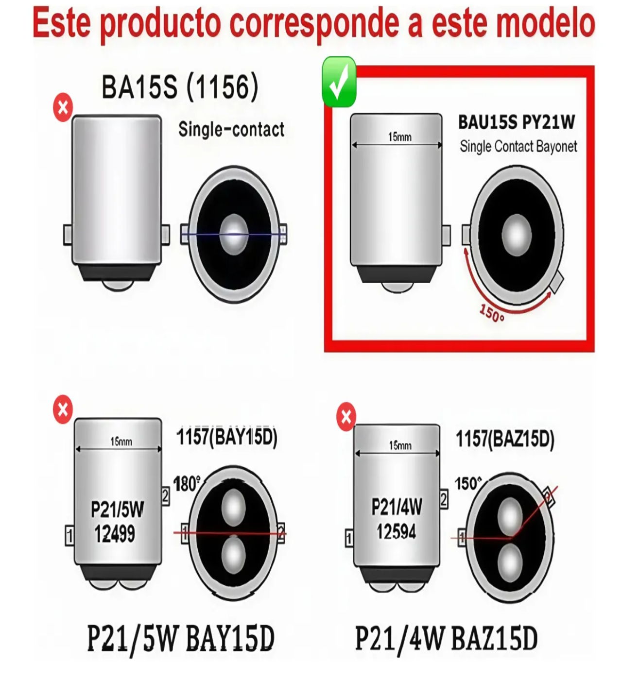 "2 Focos Led 1156 Bau15s Direccionales Py21w 7507 Cuartos Luz Roja 150° "