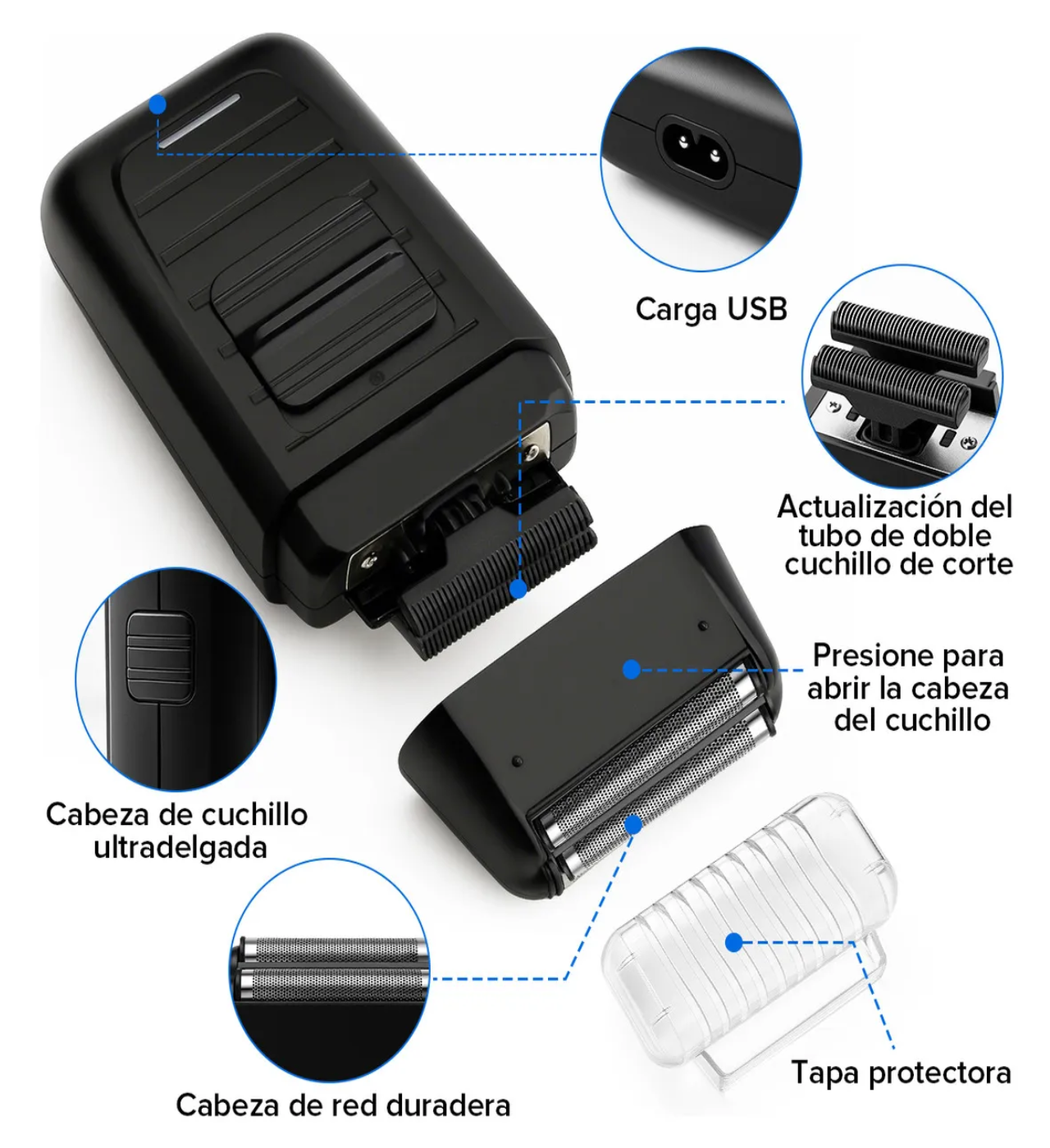 Rasuradora Eléctrica Hombre Recargable - Afeitado Rápido, negro