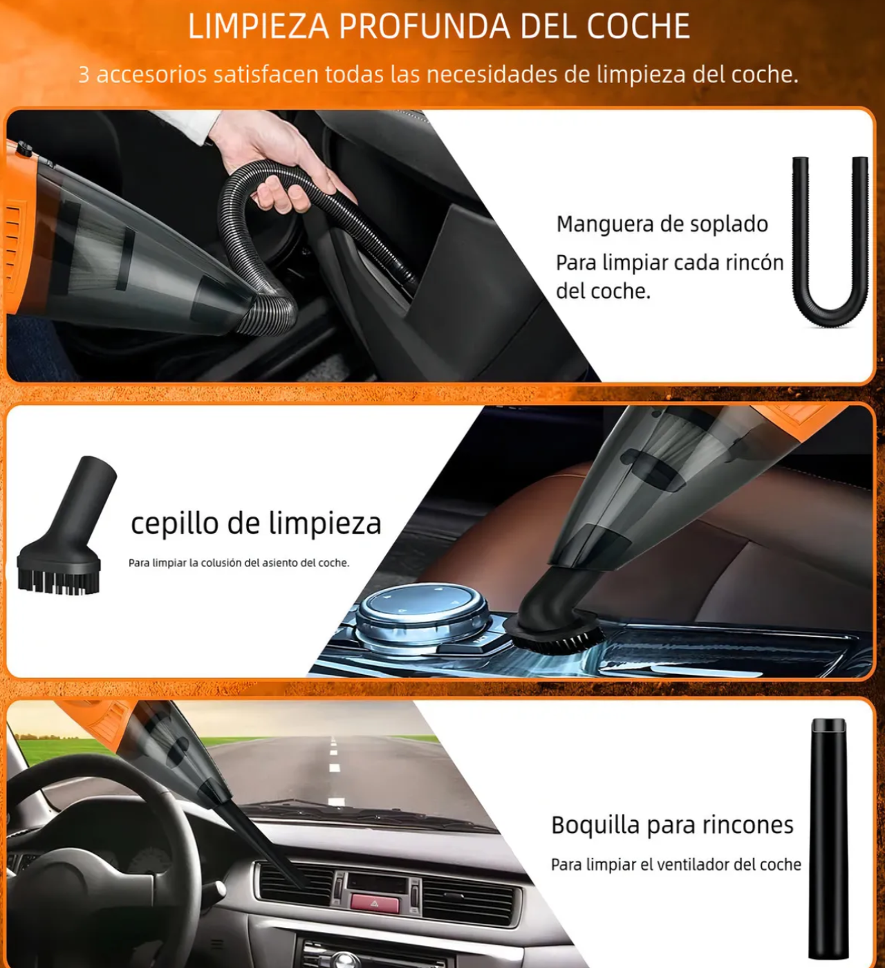 Aspiradora Portátil Inalámbrico De Mano Con Filtro Lavable Volumen 500ml Naranja