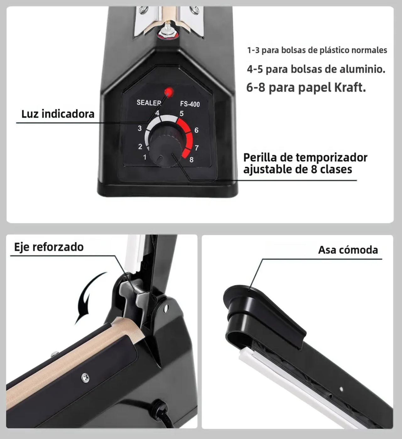 Maquina Selladora De Bolsas Plastico Térmica Sella 30cm negra