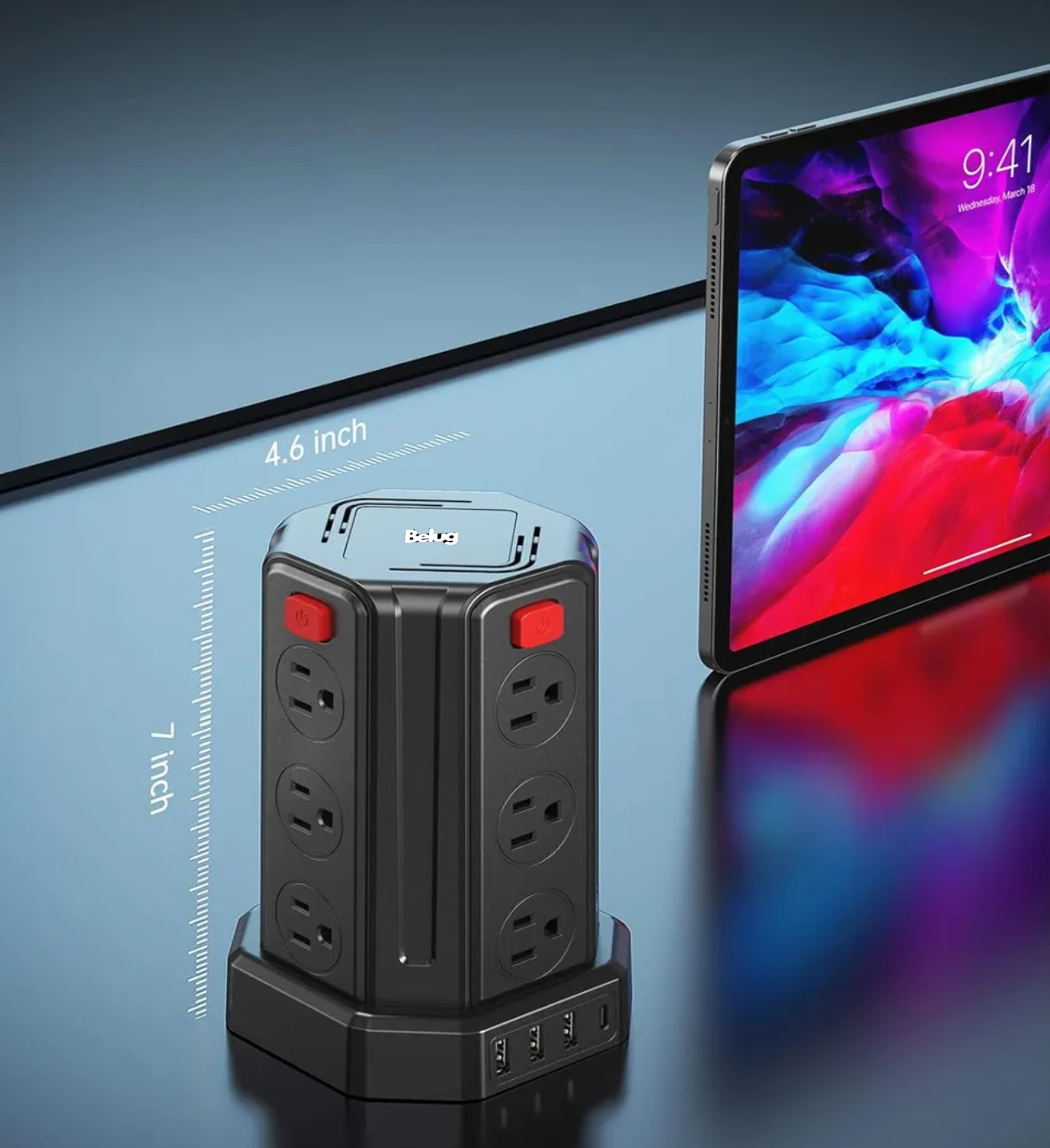 Multicontacto Torre Con 12 Salidas,3 Usb Y 1 Tipo C Carga 3m negro