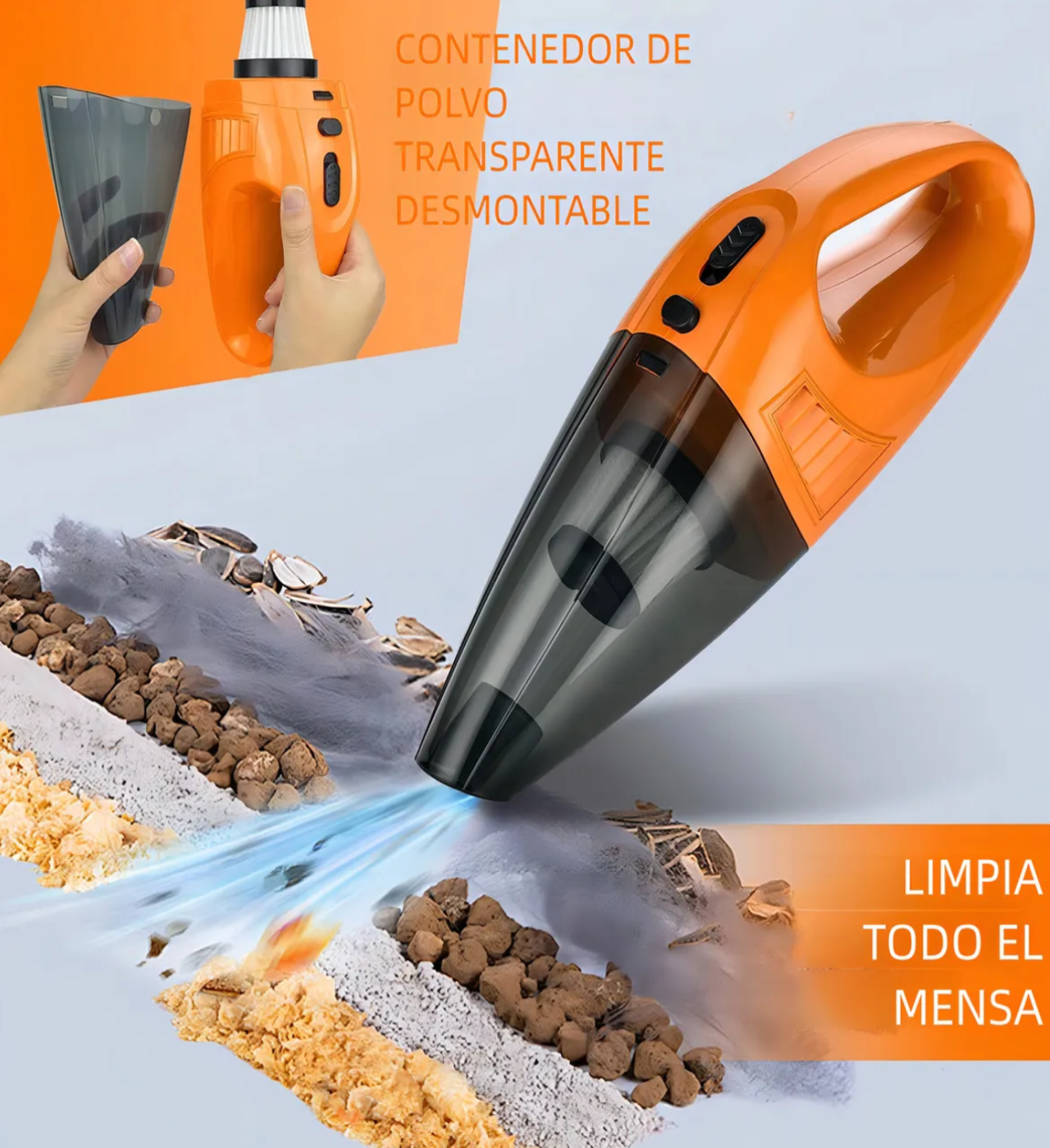 Aspiradora Portátil Inalámbrico De Mano Con Filtro Lavable Volumen 500ml Naranja