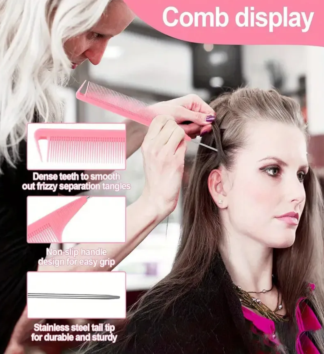 Herramientas De Peine Para Cabello Rizado Rosa
