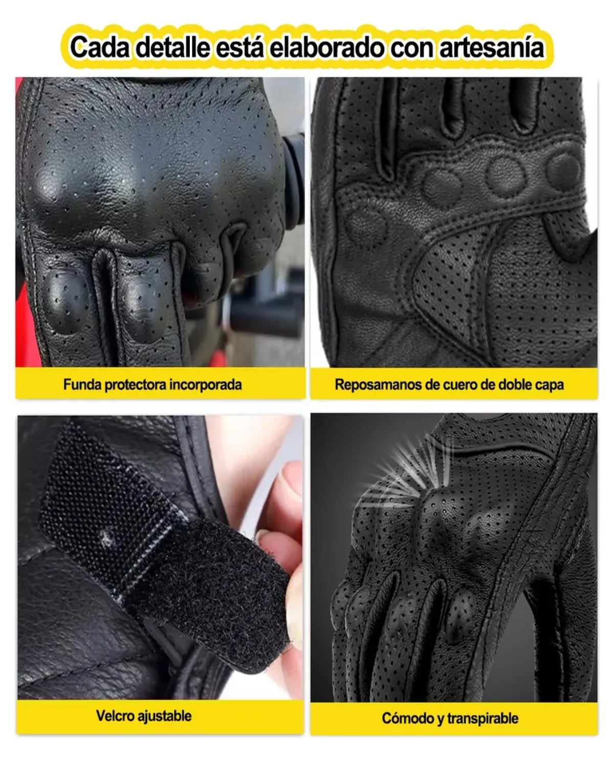 Guantes De Moto 100% Cabra Piel Táctil Talla G Con Agujero