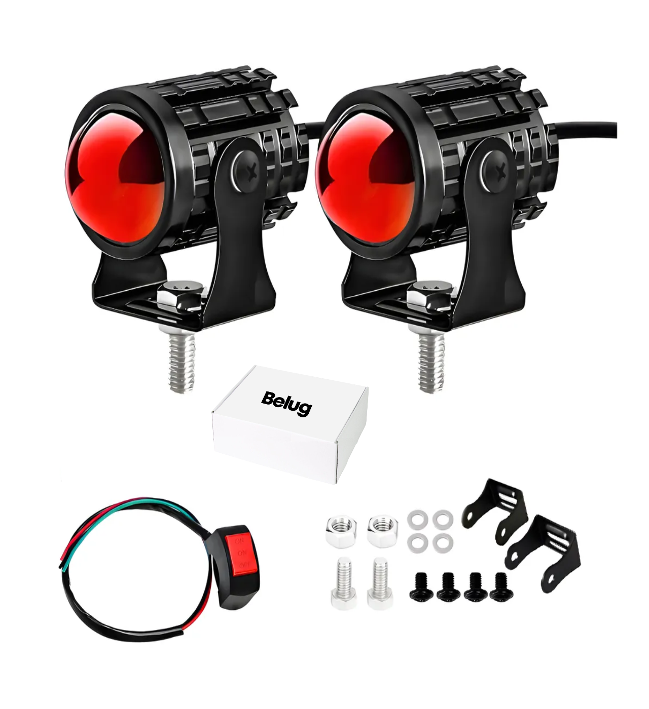 Faros De Lupa Luces Led Auxiliares Con Estrobo 5 Modos 120w negro con Rojo