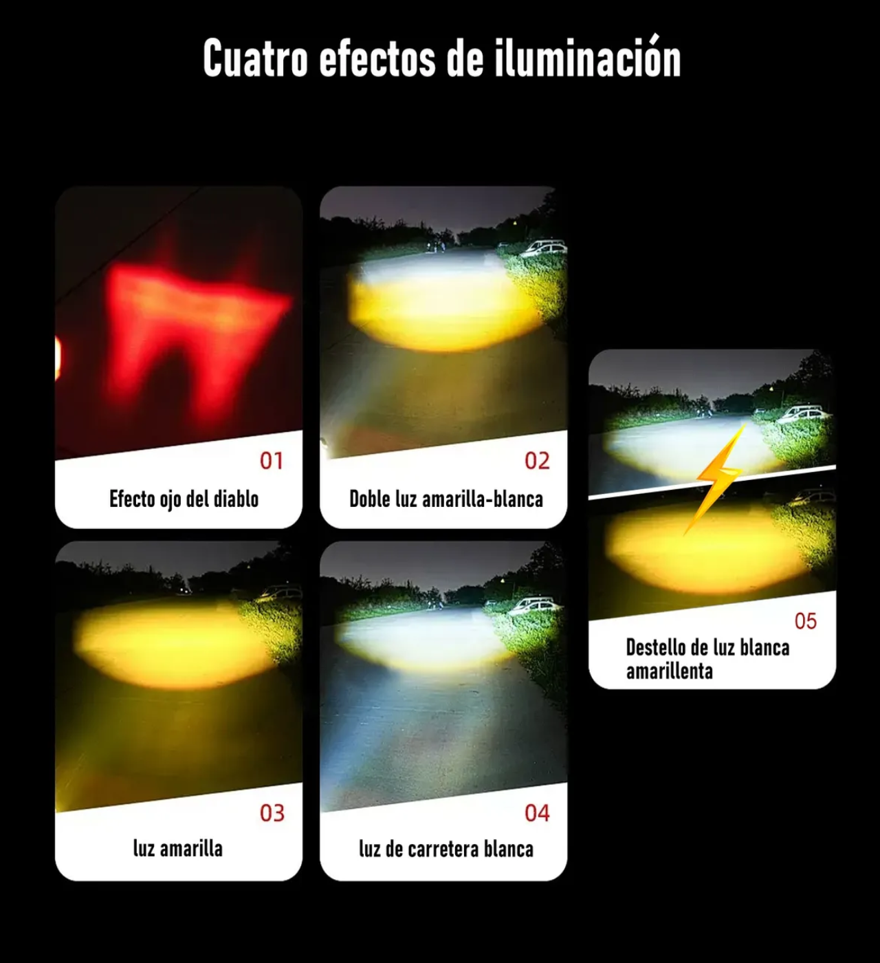 Faros De Lupa Luces Led Auxiliares Con Estrobo 5 Modos 120w negro con Rojo