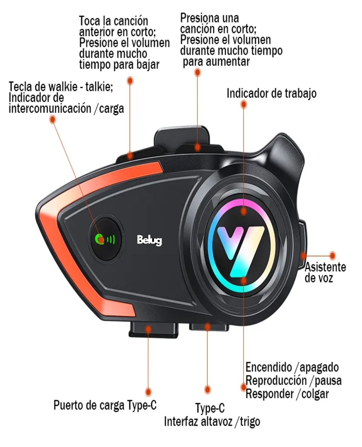 Intercomunicador Jzaq Audífonos Para Casco De Motos Bluetooth Y80 Negro y Rojo