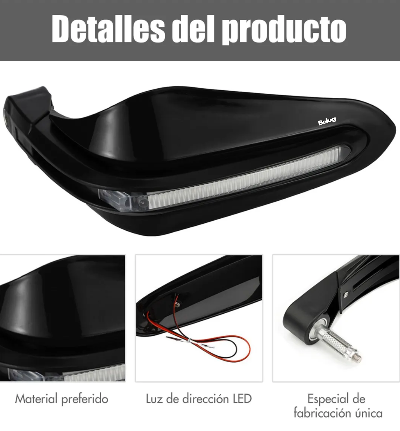 Cubre Puños Moto Motocicleta Con Luz Led Universal NEGRO Estilo 1 Negro luz blanca