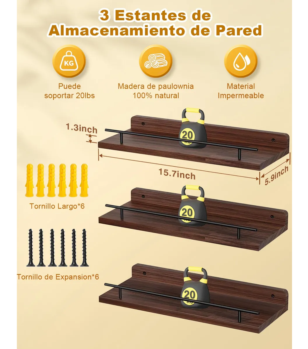 Repisas Flotantes Madera Estantes 3pcs Marron Oscuro 