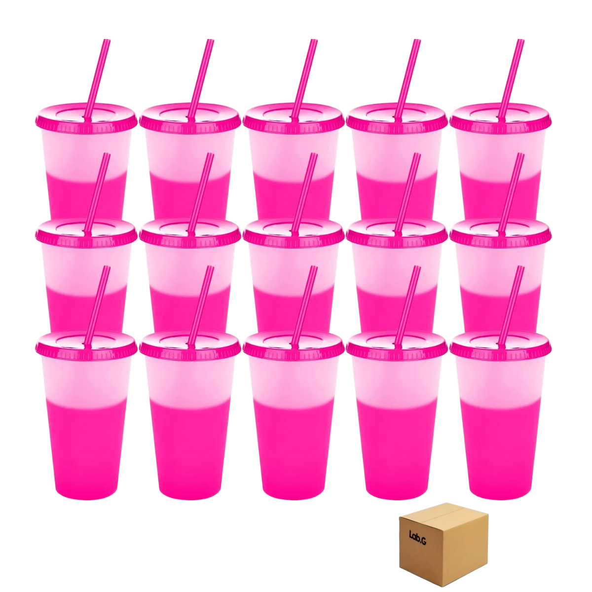 Vasos Mágicos Plastico Vasos Con Popote Y Tapa 710ml 15pzs Rosa