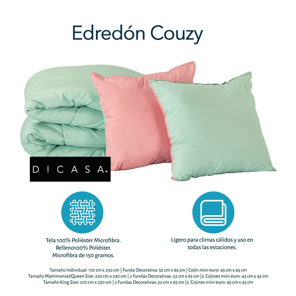  Edredón Matrimonial Dicasa Couzy  Doble Vista Rosa con Menta + Sábanas Royal + Protector Lux +2 Almohadas Royal
