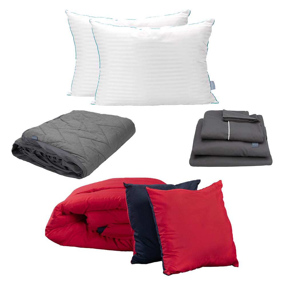  Edredón Queen Size Dicasa Couzy Doble Vista Rojo con Azul + Sábanas Royal + Protector Lux + 2 Almohada  Royal