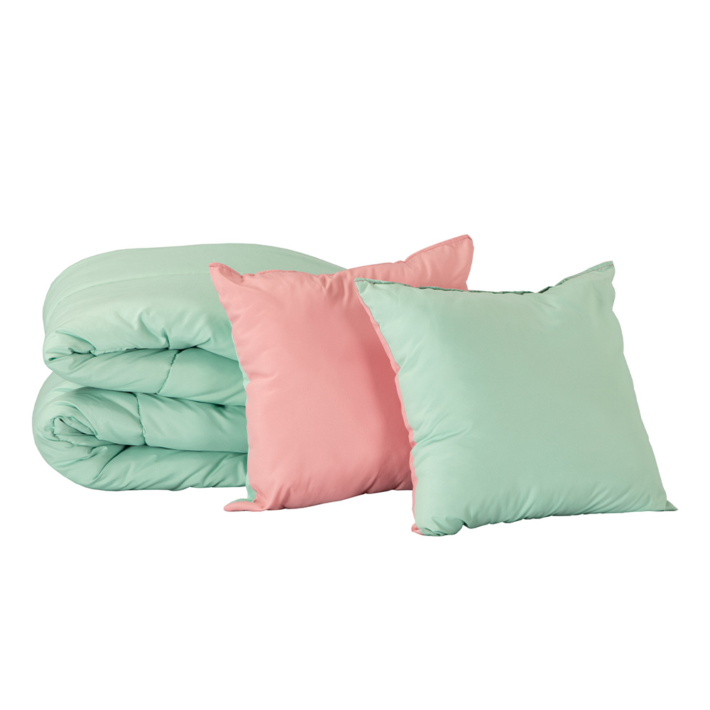  Edredón Matrimonial Dicasa Couzy  Doble Vista Rosa con Menta + Sábanas Royal + Protector Lux +2 Almohadas Royal