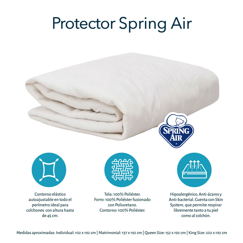 Colchón Individual Spring Air Mónaco+Almohada Oso+Protector Ultra+Sábanas Basic
