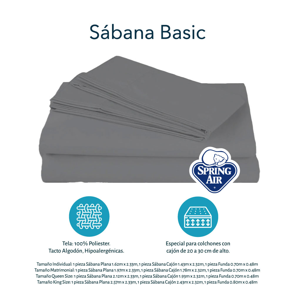 Juego de Sábanas  Queen Size Spring Air Basic Gris