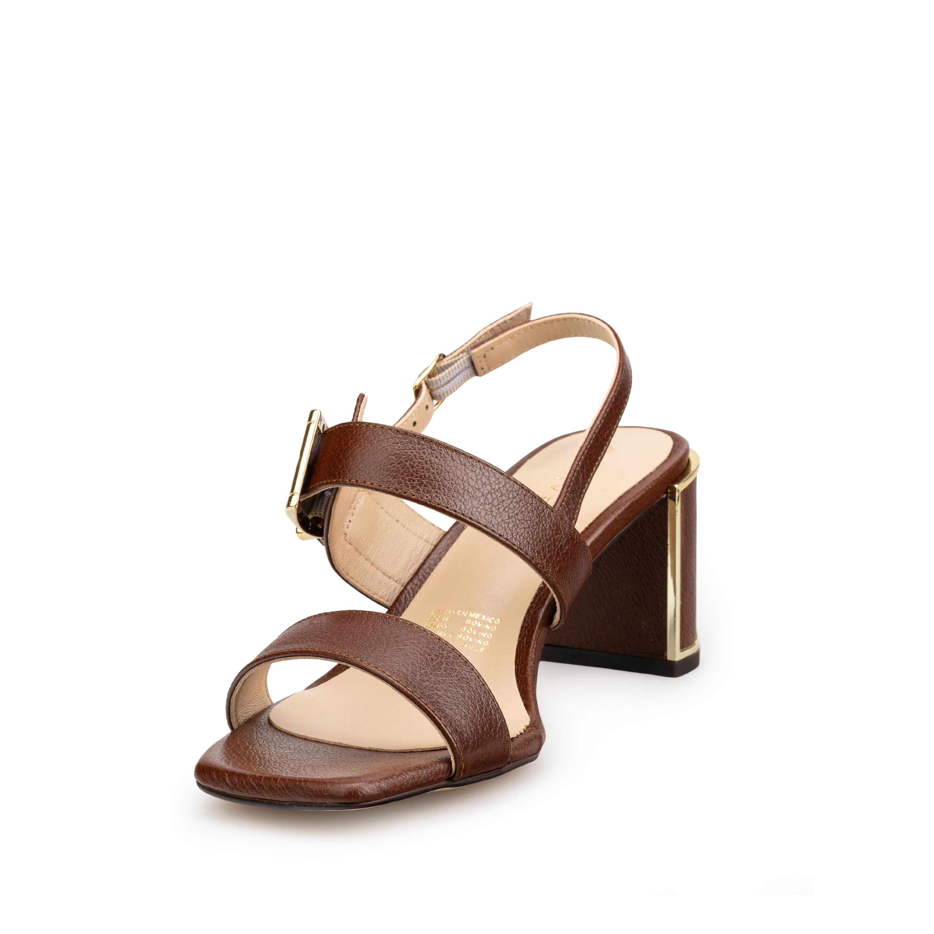 Zapatillas De Tacón Davenia De Piel Sandalia De Tacón Para Dama Mod. Camelia Café