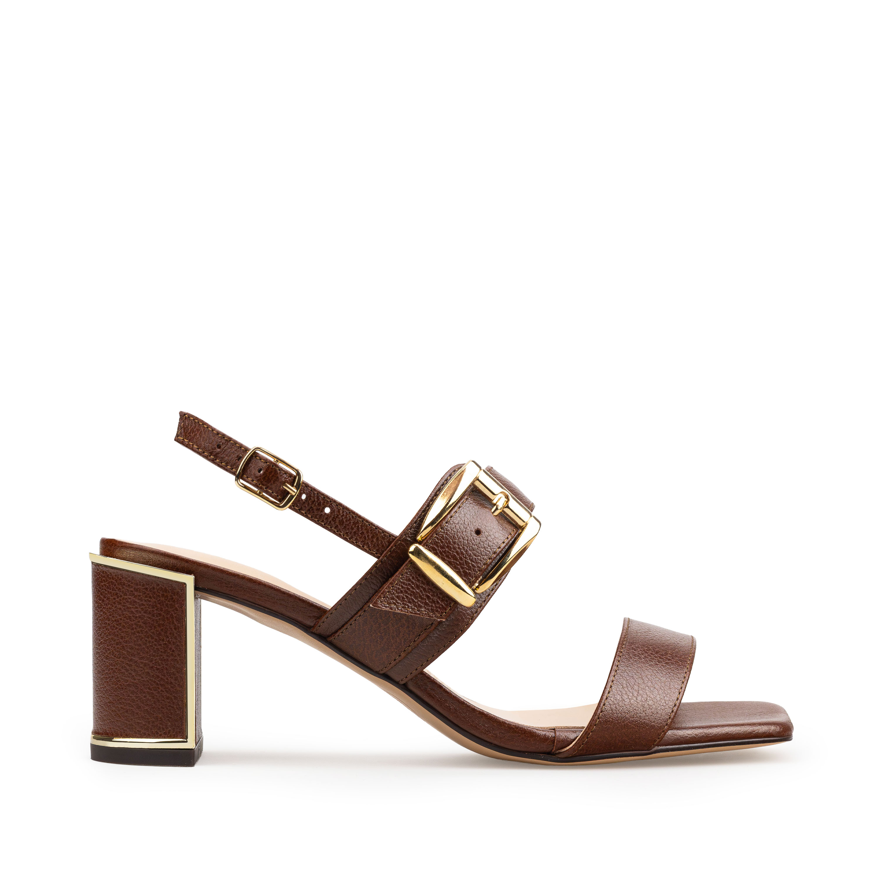 Zapatillas De Tacón Davenia De Piel Sandalia De Tacón Para Dama Mod. Camelia Café