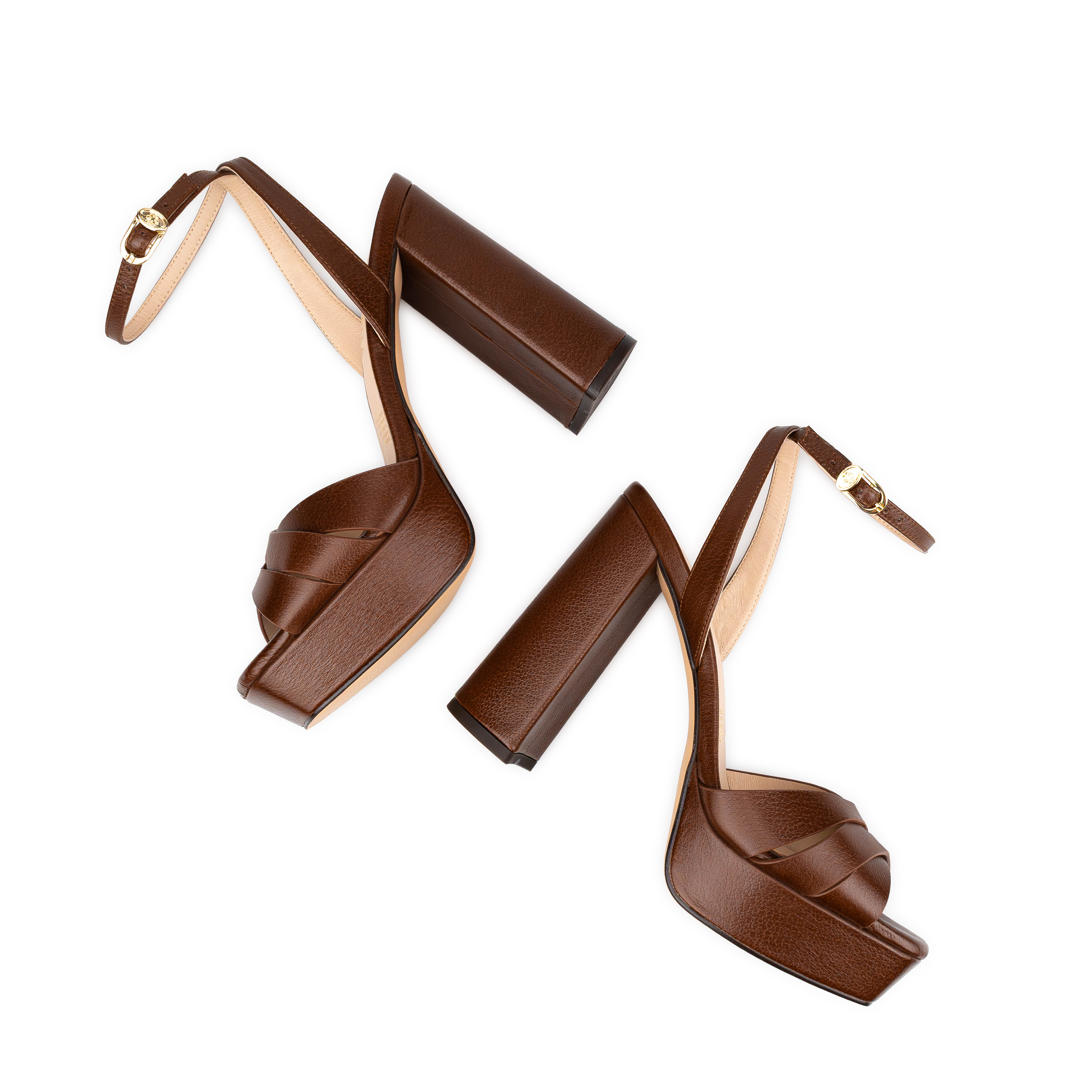 Zapatillas De Tacón Davenia De Piel Sandalia Para Dama Mod. Julieta Café