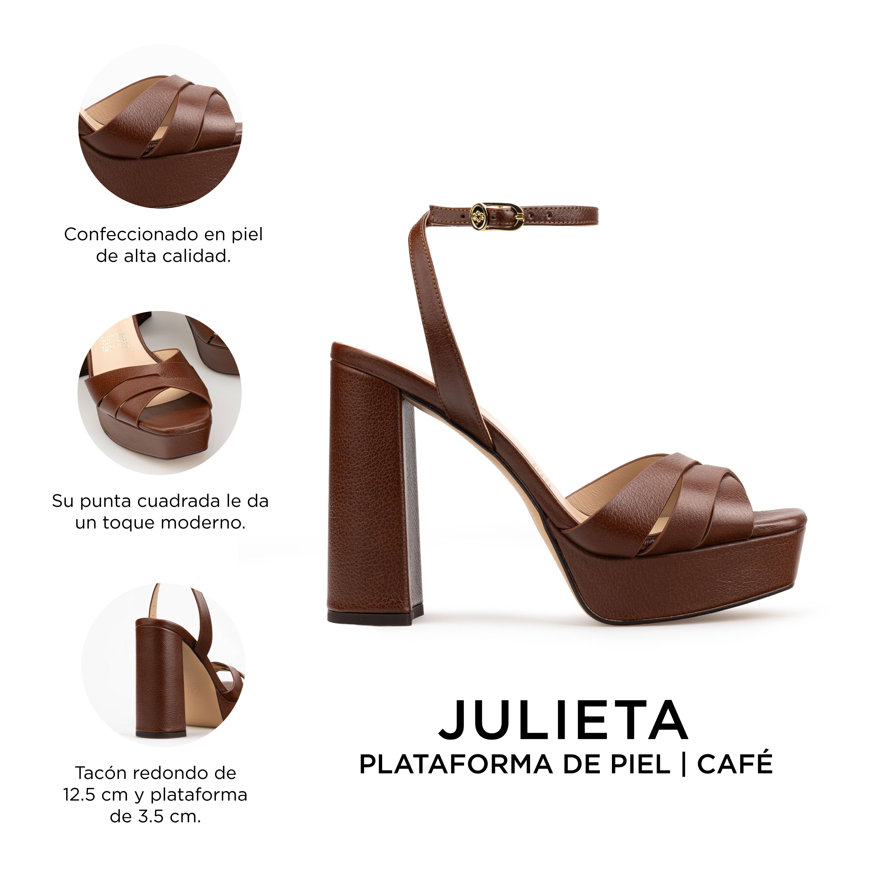 Zapatillas De Tacón Davenia De Piel Sandalia Para Dama Mod. Julieta Café