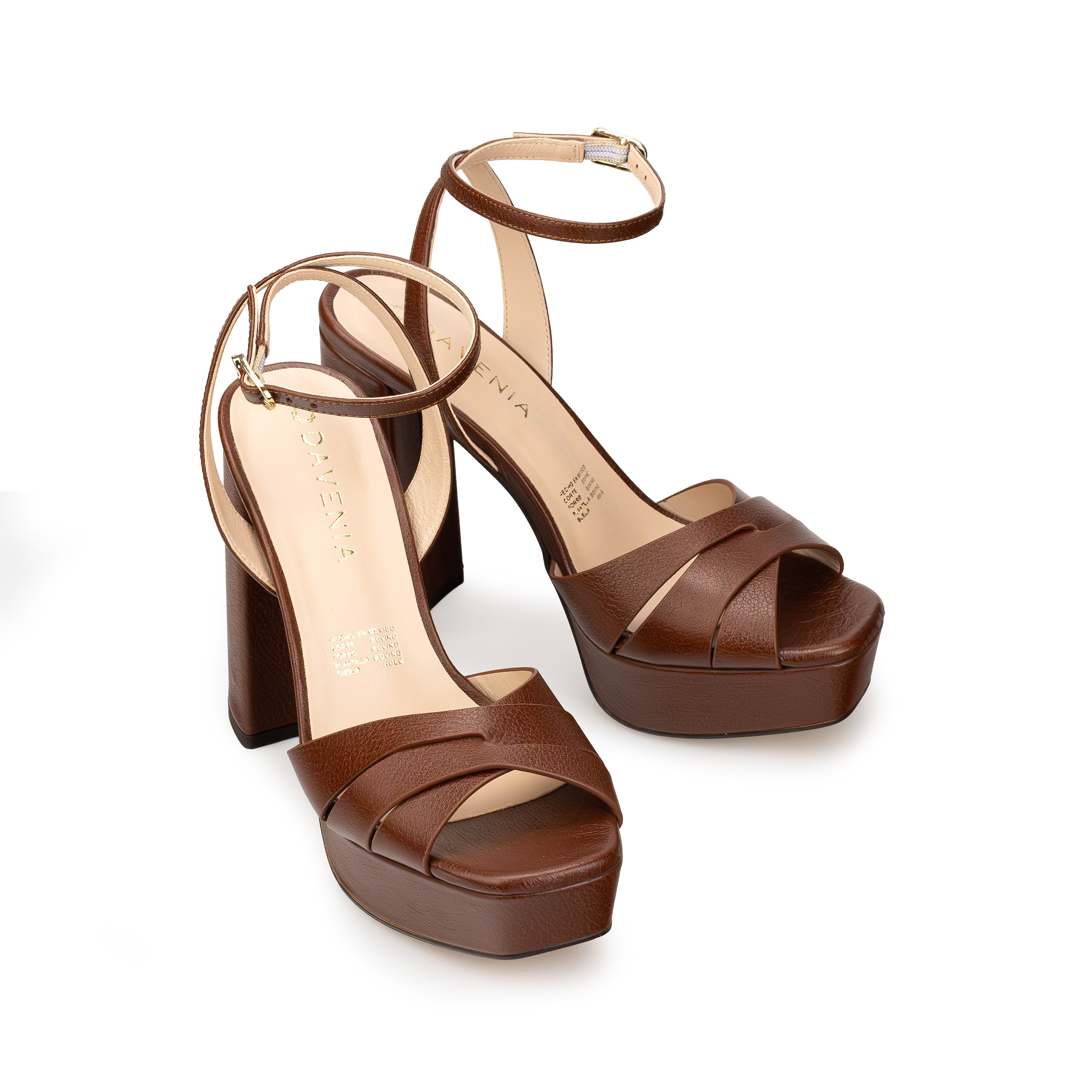 Zapatillas De Tacón Davenia De Piel Sandalia Para Dama Mod. Julieta Café