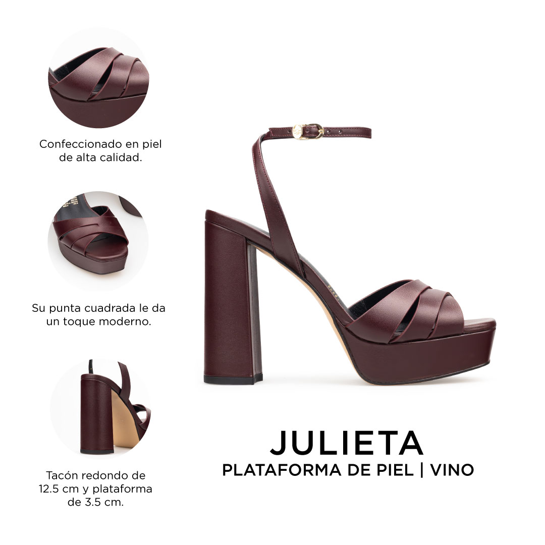 Zapatillas De Tacón Davenia De Piel Sandalia De Tacón Para Dama Mod. Julieta Vino