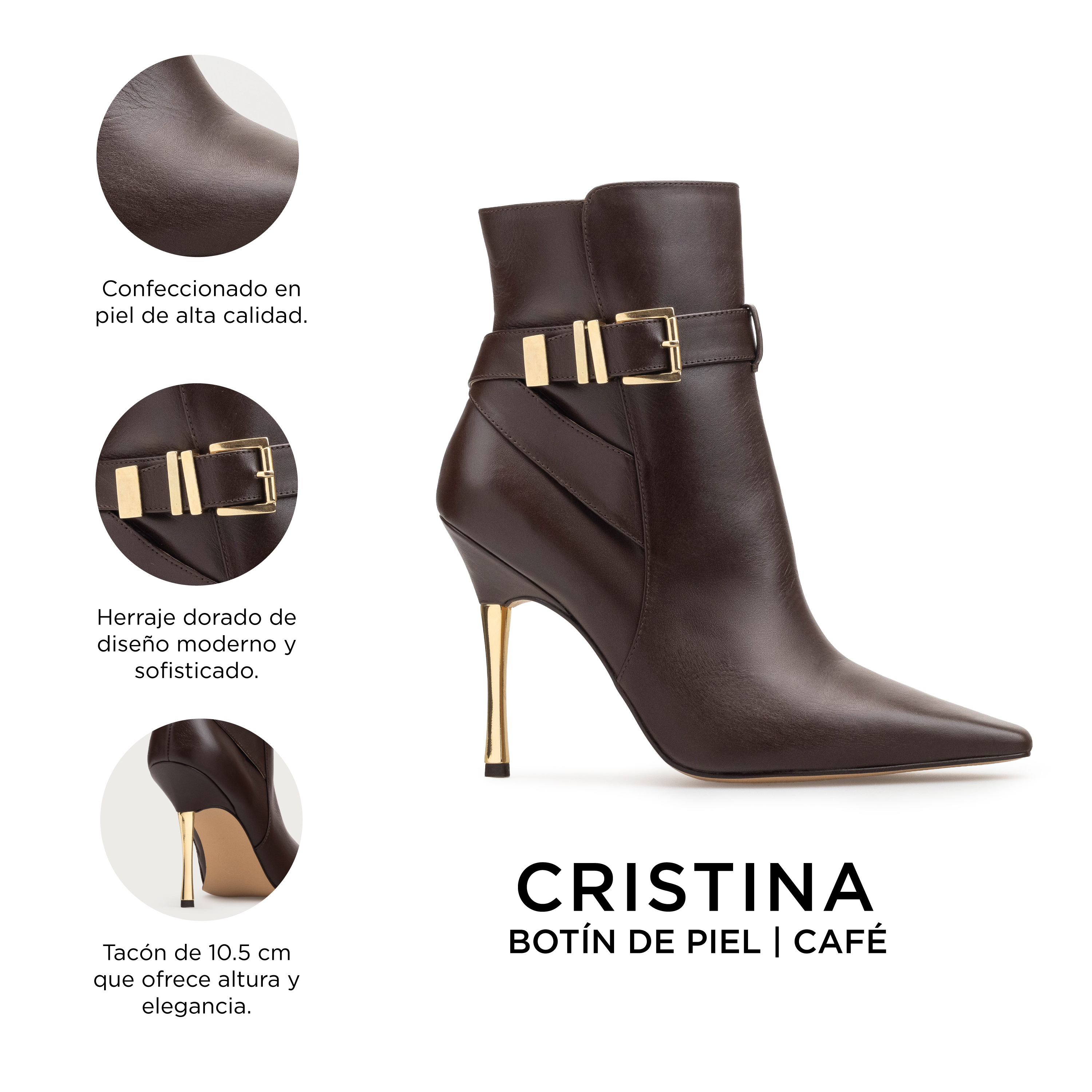 Botines Para Mujer Elegantes Botas Piel Davenia Mod.Cristina Café