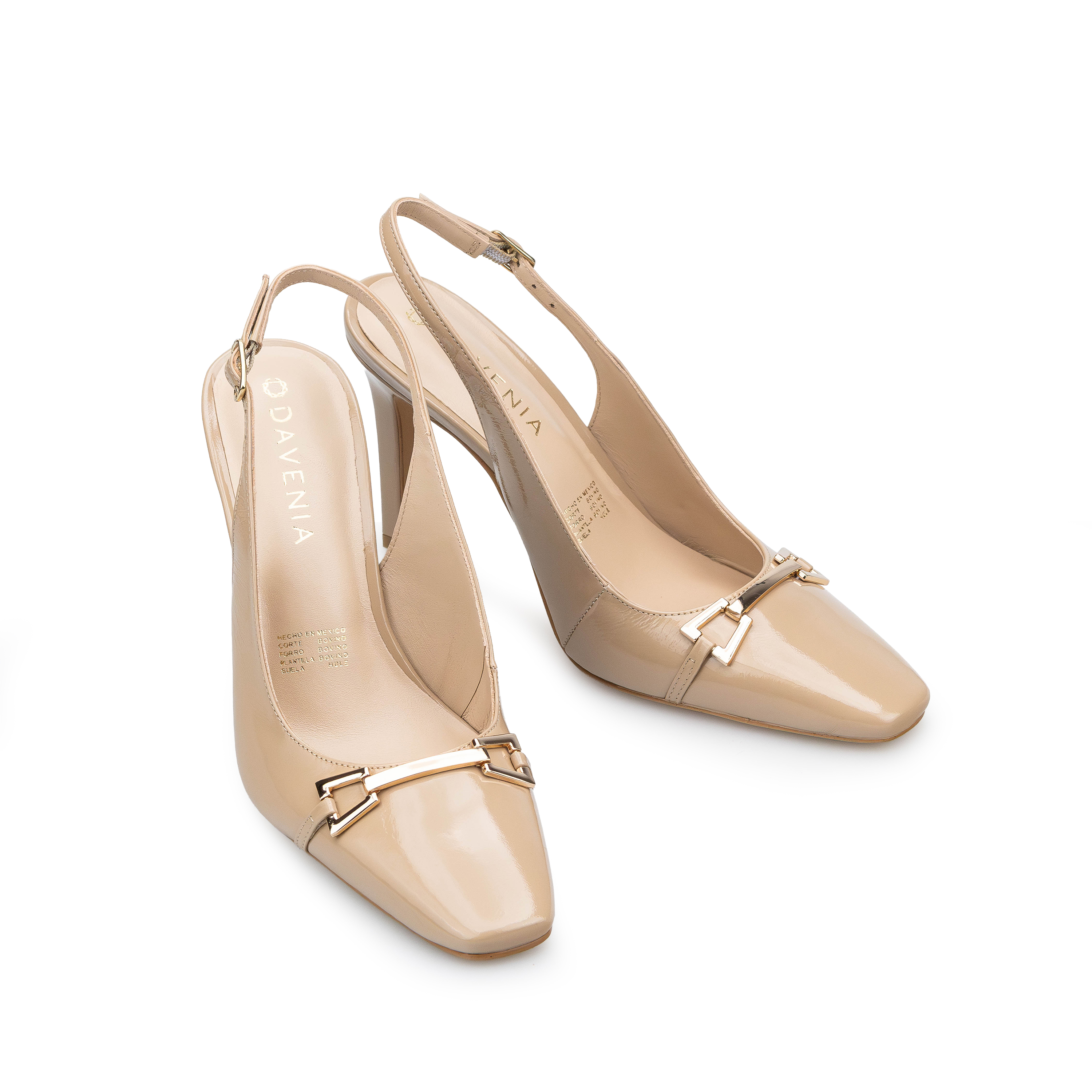 Zapatillas De Tacón Elegantes De Mujer De Piel Davenia Mod. Alexia nude