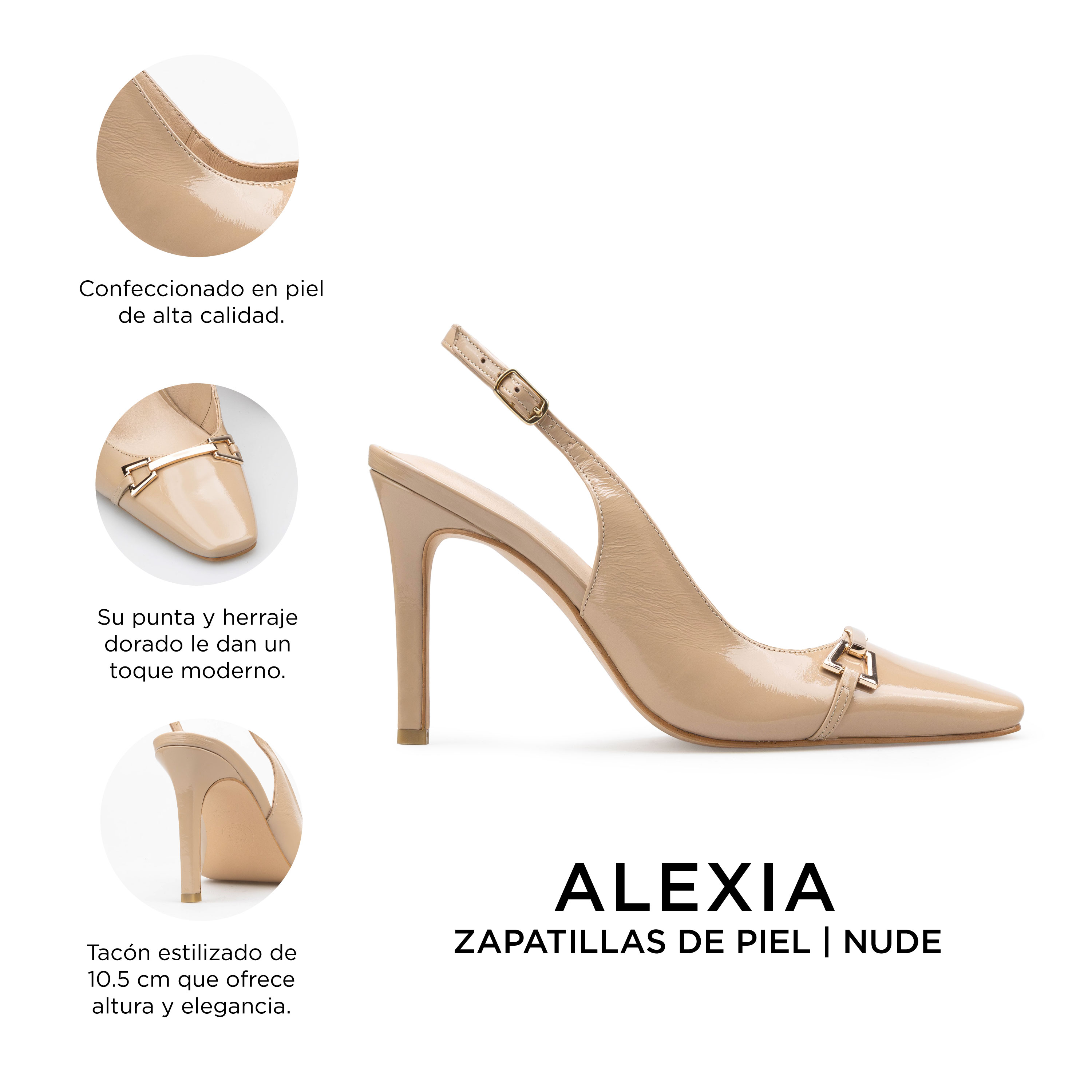 Zapatillas De Tacón Elegantes De Mujer De Piel Davenia Mod. Alexia nude