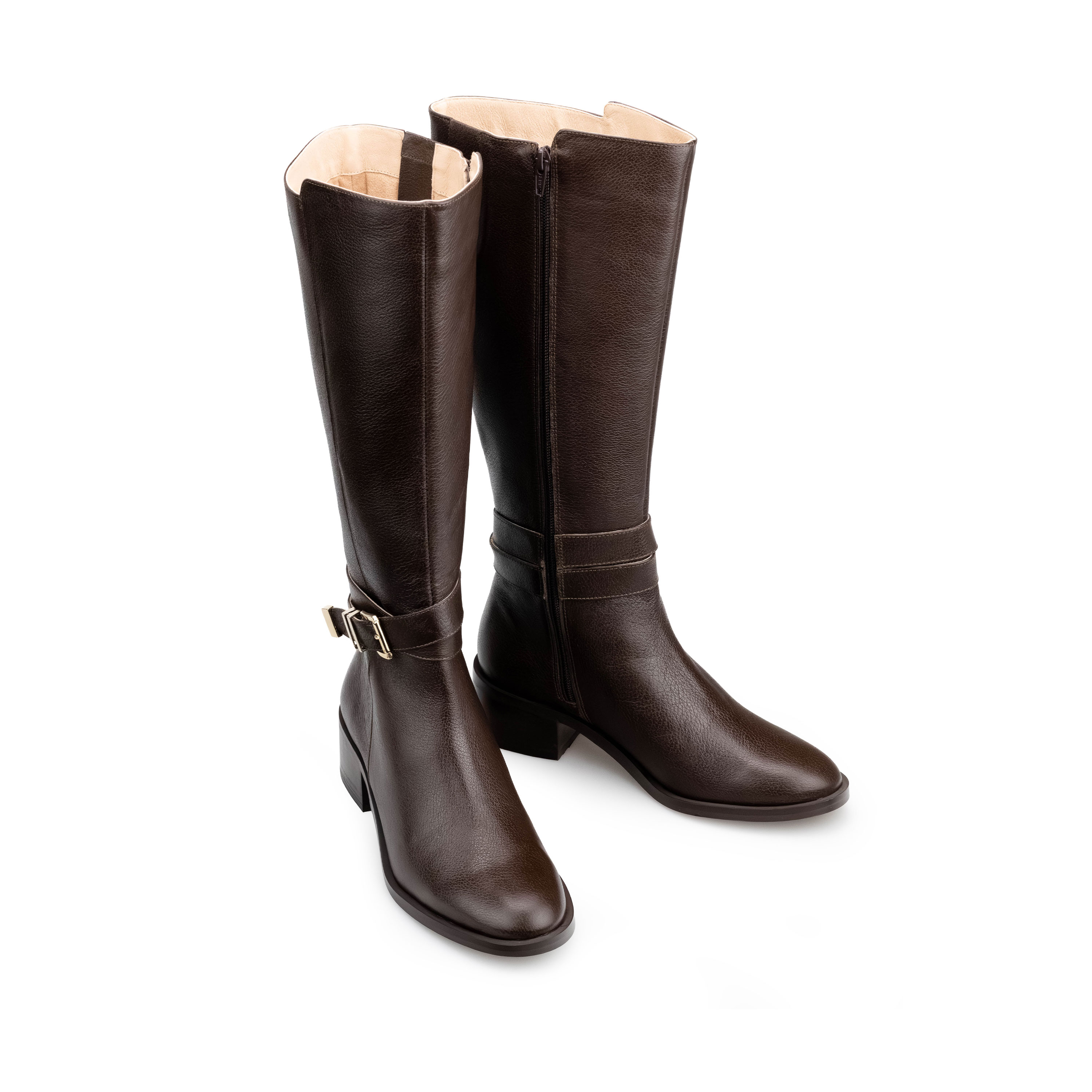 Botas Altas De Piel Para Dama Davenia Mod.Beatriz Café