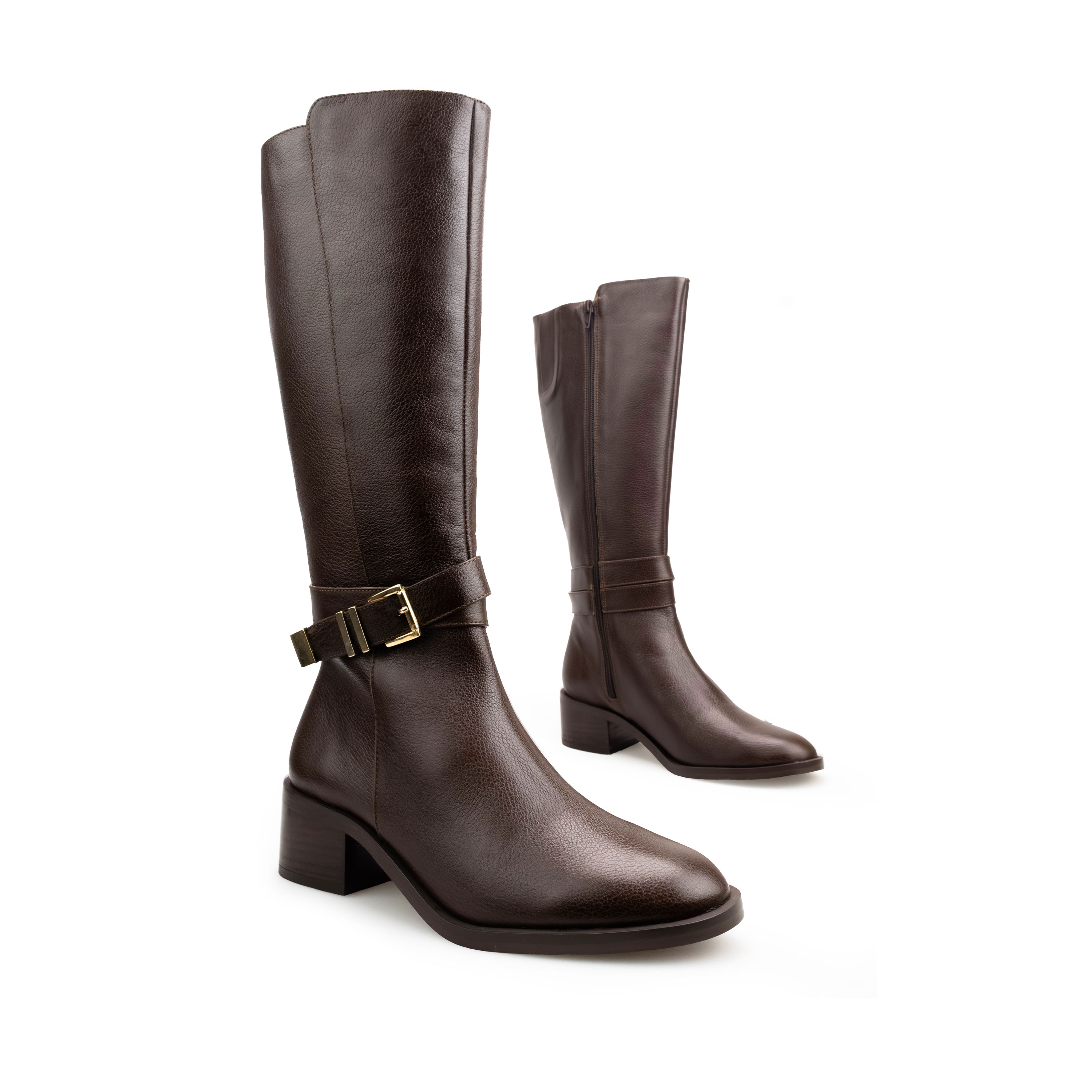 Botas Altas De Piel Para Dama Davenia Mod.Beatriz Café