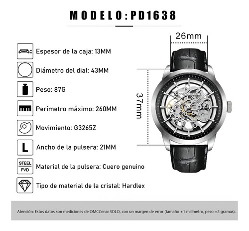 Reloj Automático Skeleton Pagani Design Pd1638 Para Hombre