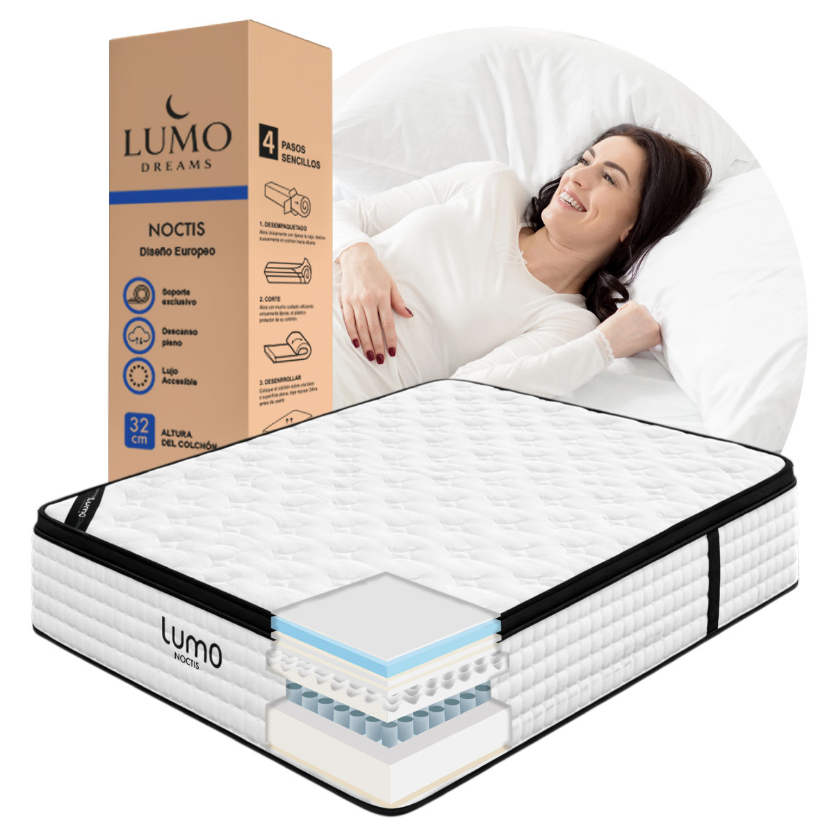 Colchón Matrimonial Deluxe 32cm EuroTop Memory Foam Híbrido