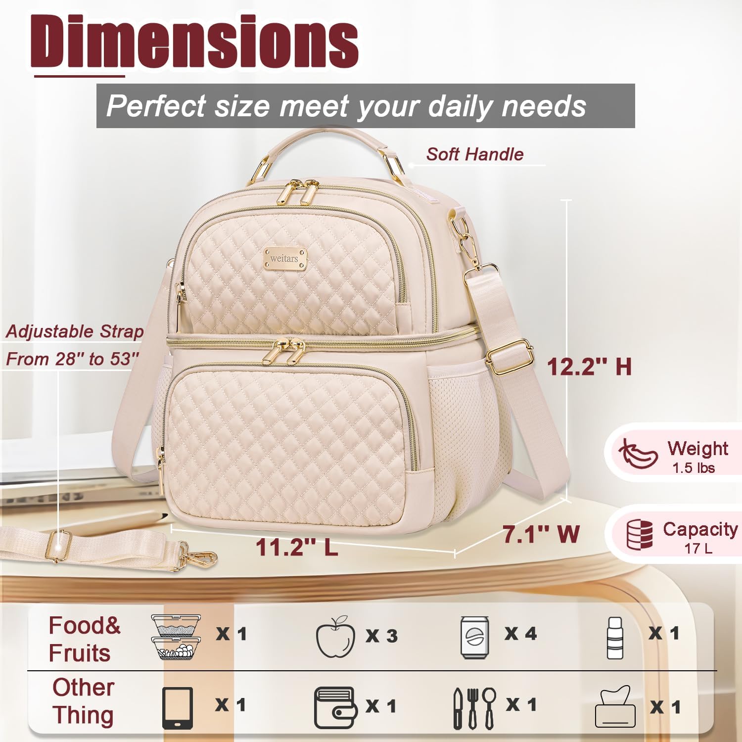 Weitars Lonchera Para Mujers,Bolsa De Almuerzo,Lonchera Aislada Para Adultos