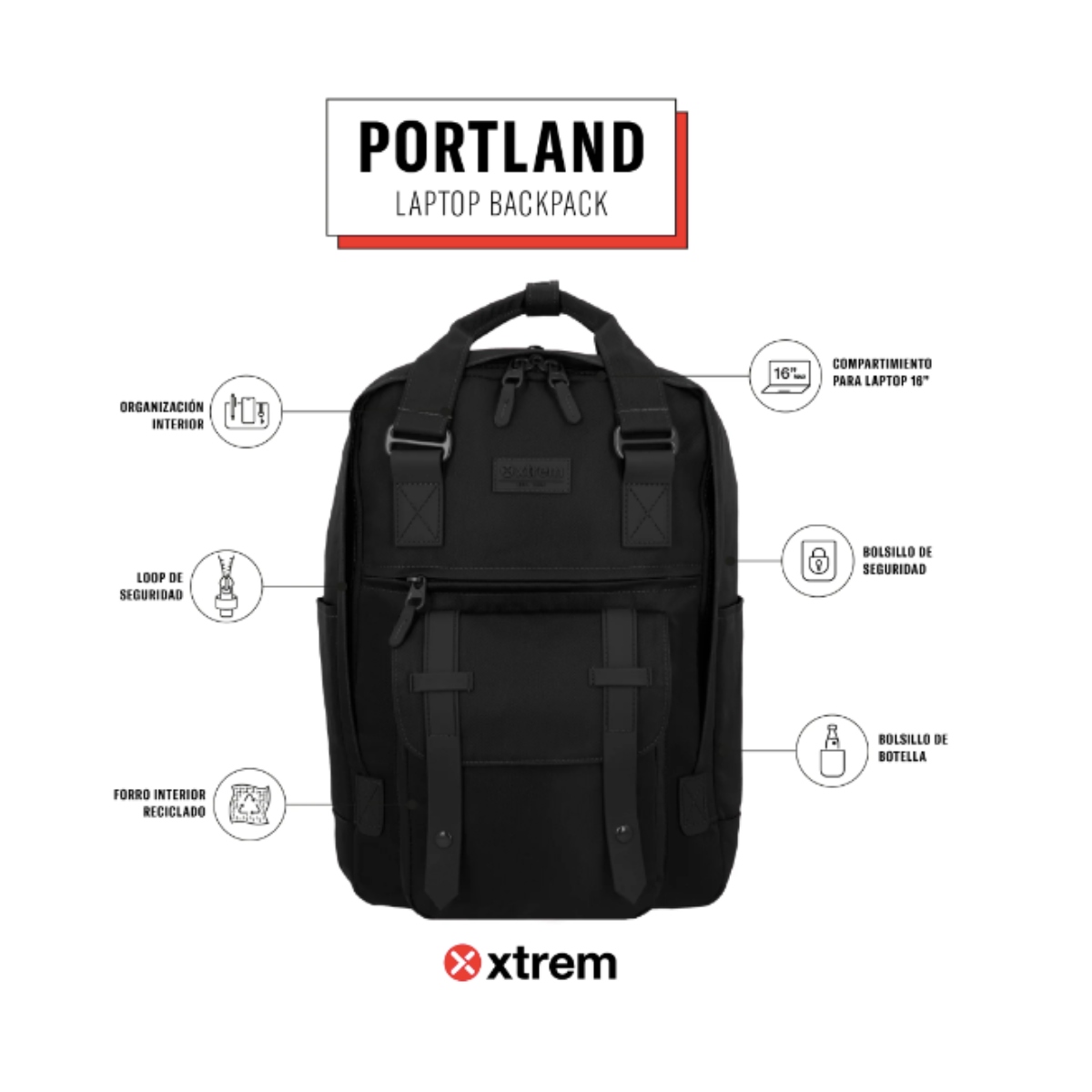 Xtrem - Mochila Portland 5XT Negro Lap-Top