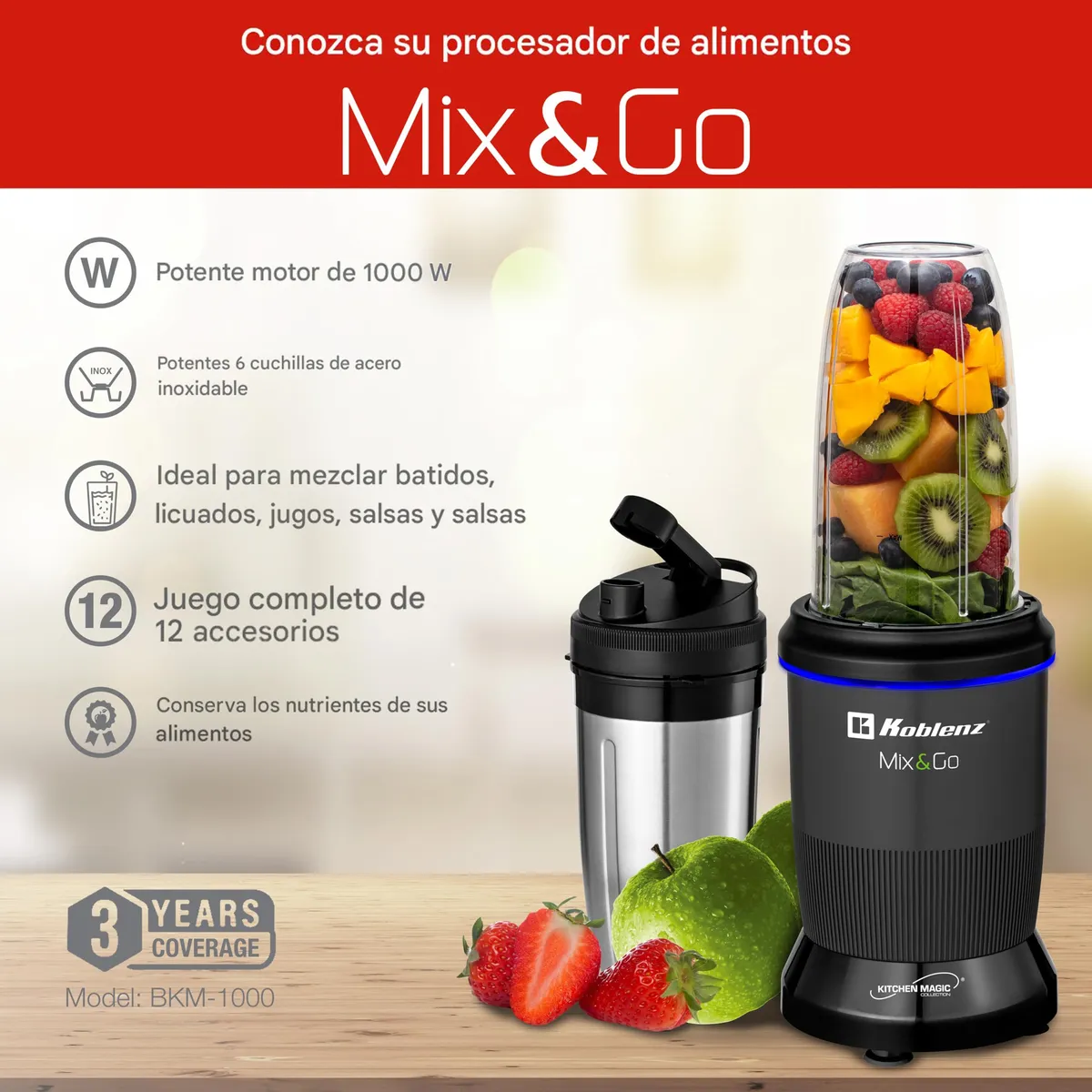 Procesador Licuadora Personal Koblenz Mix&go Bkm-1000 Negro